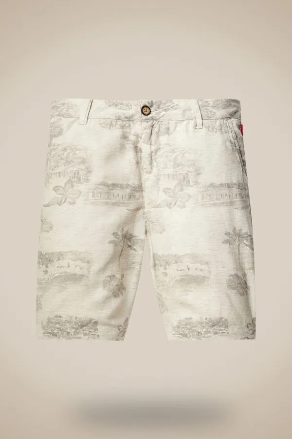 Bermuda Casual Linho Estampado Mare Branco - 46