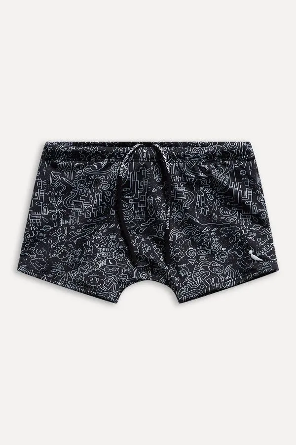 Sunga Short Mini Estampa Doodles Preto - 16
