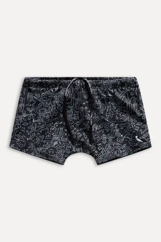 Sunga Short Mini Estampa Doodles Preto - 16