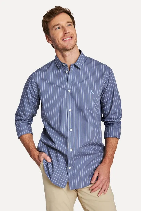 Camisa Ml Listra Trabalho Fio Egipcio L Marinho - M