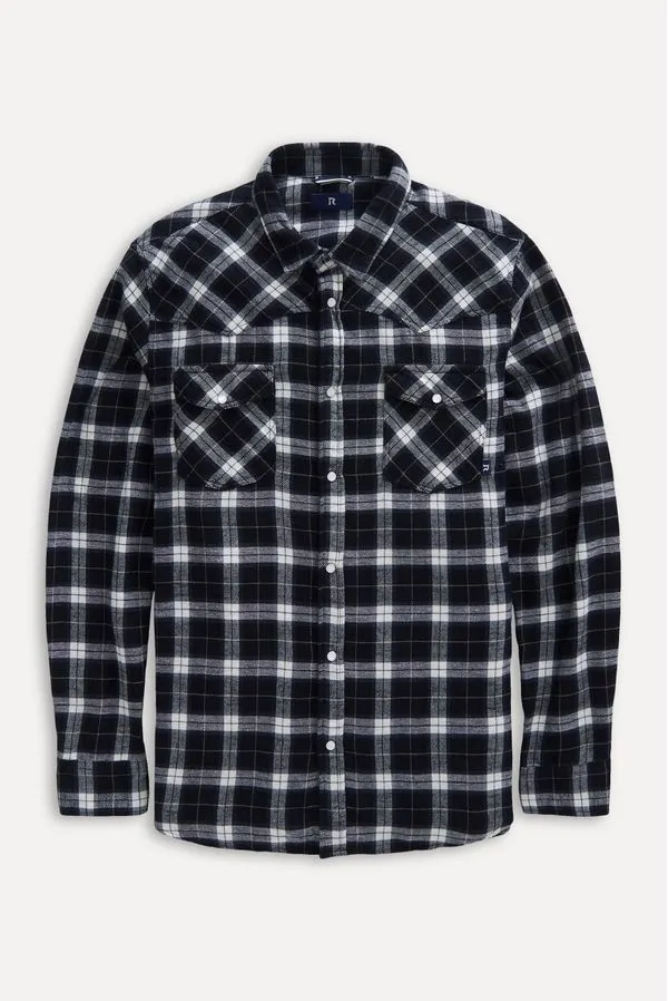 Camisa Western Ml Flanela Xadrez Preto - M
