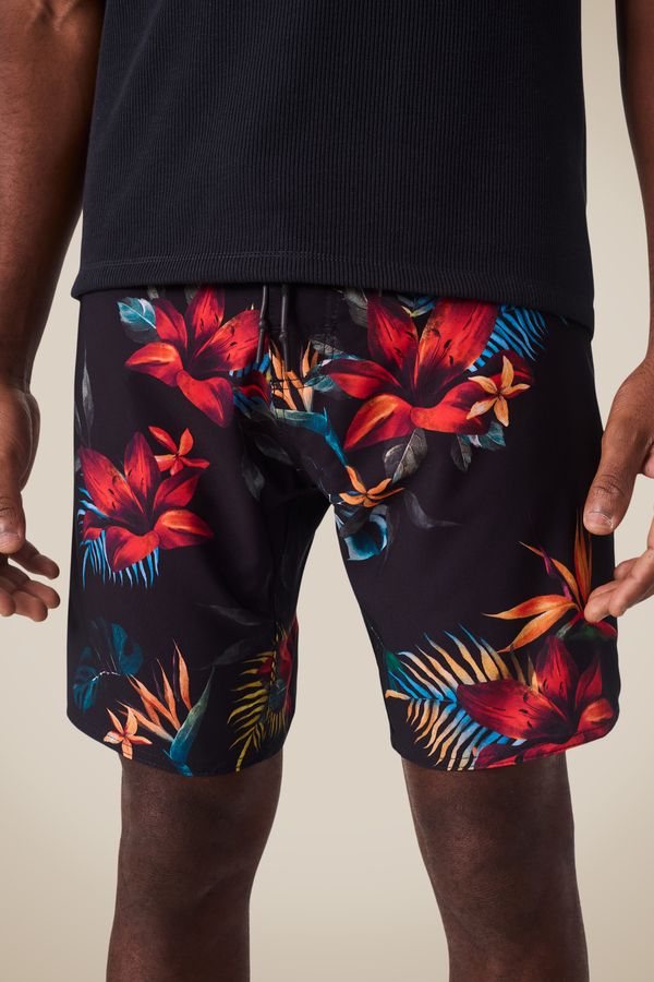 Bermuda De Praia Estampa Tropica Preta Preto - 3g