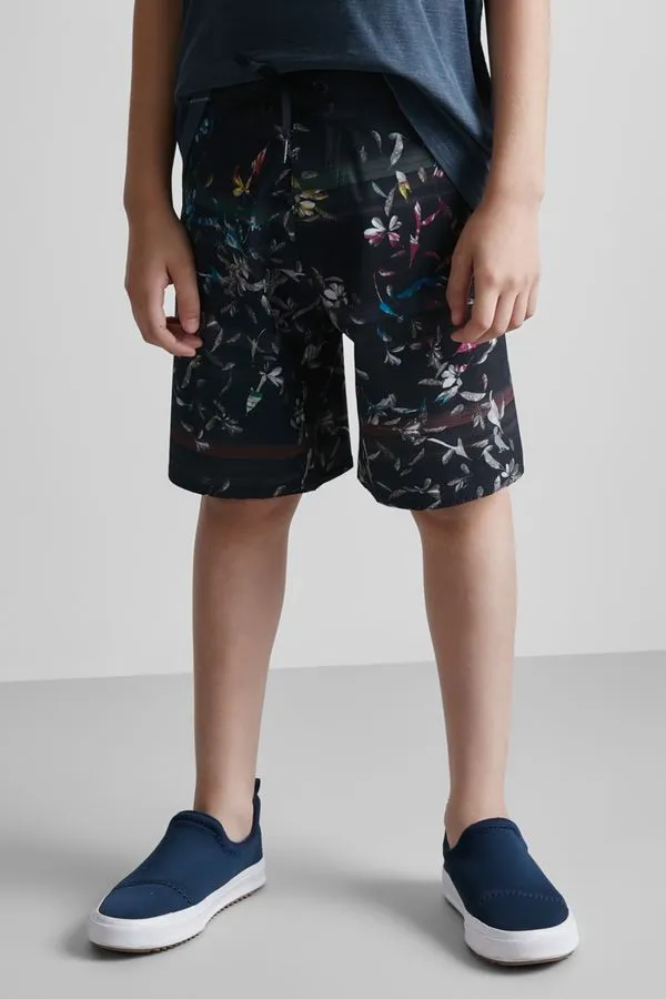 Bermuda De Praia Stretch Estampa Textura Folhas Preto - 10