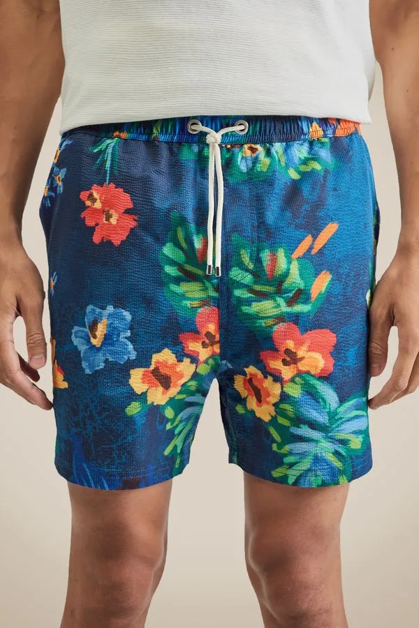 Short Praia Hamptons Floral Tropical Mar Marinho - Gg