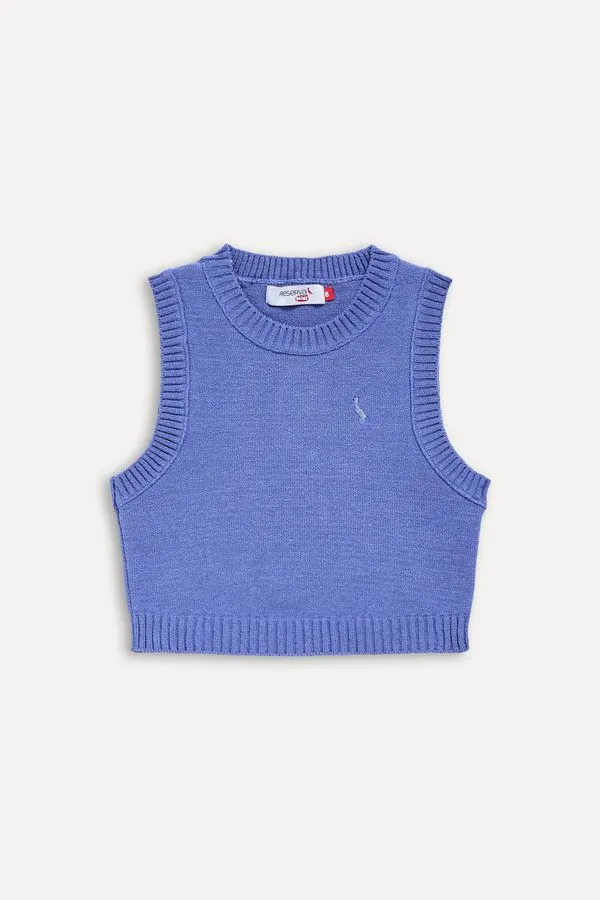 Top Menina Liso Tricot Azul Carbono - 06