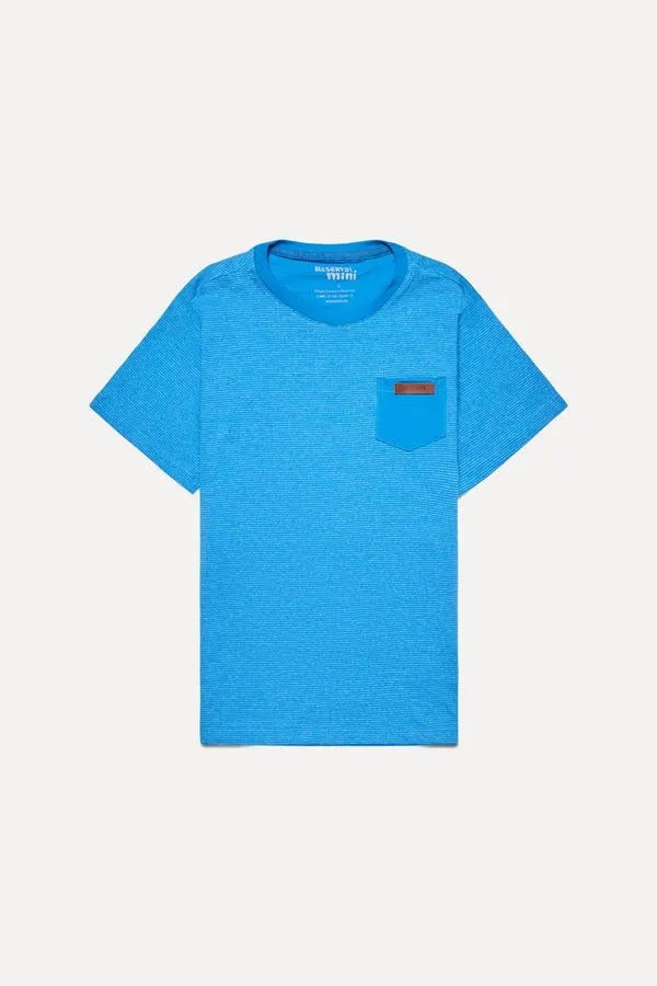 Camiseta Mini Listrada Com Bolso Azul Indigo - 12