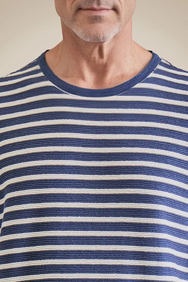 Camiseta Mc Malha Texture Listrado Marinho - G