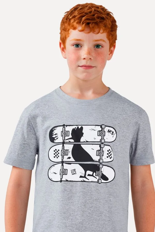 Camiseta Mini Estampada 3x Skate Cinza Mescla - 12