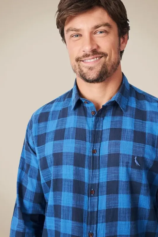 Camisa Ml Flame Xadrez Campos Azul Royal - M