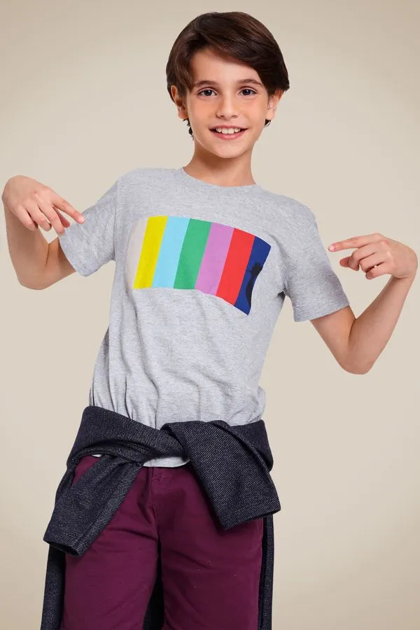 Camiseta Mini Pica Pau Color Bar Cinza Mescla - 08