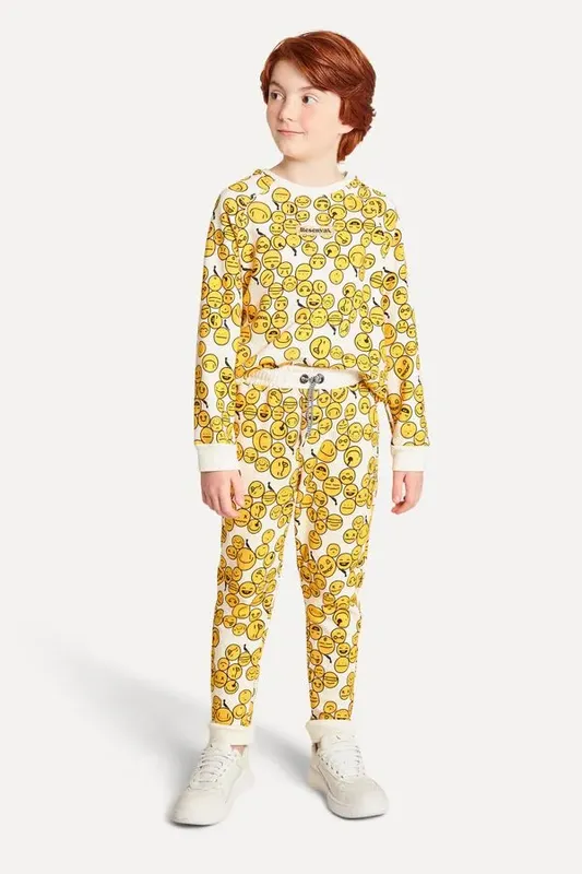 Calca Mini Moletom New Happy Emoji Off White - 04