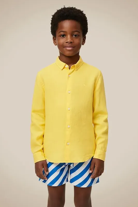 Camisa Mini Ml Tp Linho Tinturado Amarelo Sol - 08