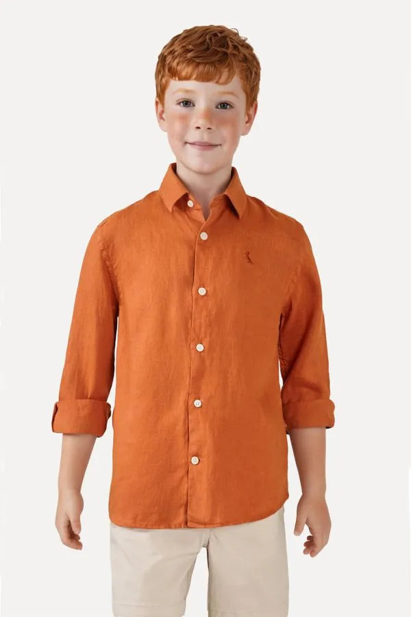 Camisa Mini Ml Tp Linho Tinturado Laranja Ferrugem - 06