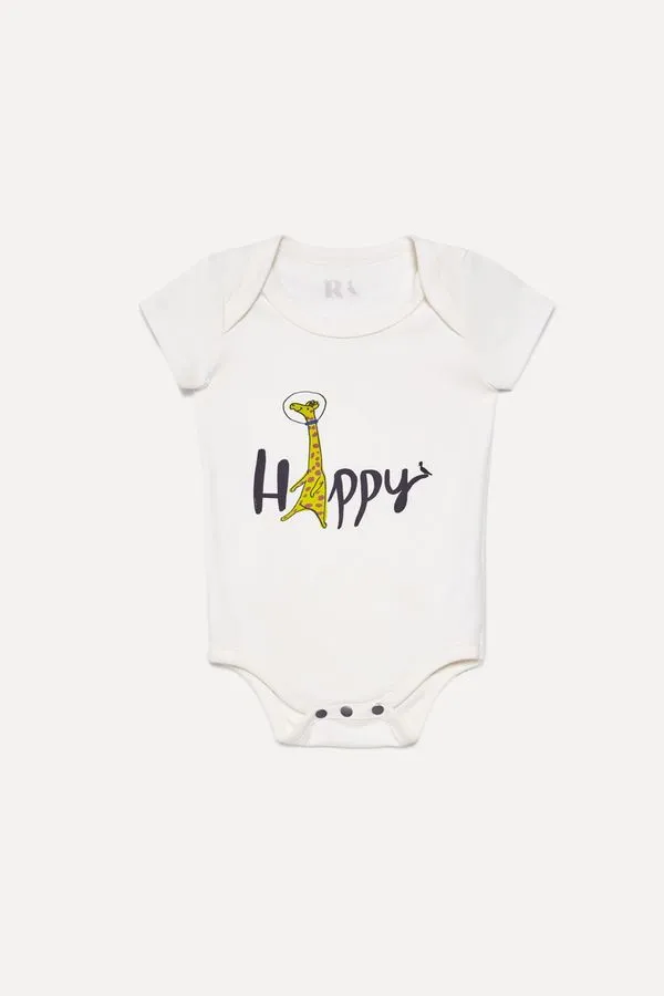 Macaquinho Bebê Manga Curta Silk Happy Off White - M