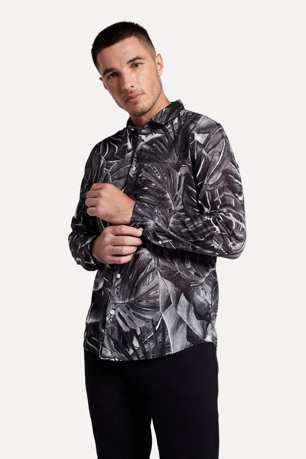 Camisa Estampada Ml Green Forest P&b Preto - G