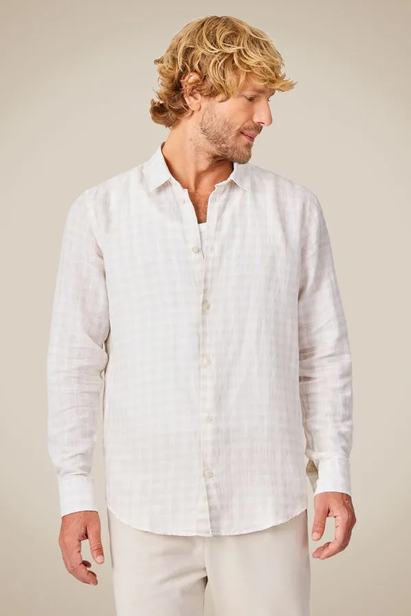 Camisa Linho Xadrez Jardim Areia - G