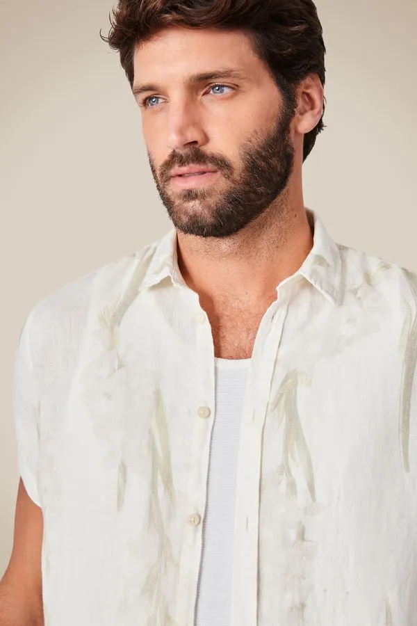 Camisa Manga Curta Linho Floral Energia Branco - Gg