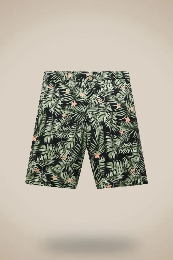 Bermuda Mini Estampa Folhas Preto - 10
