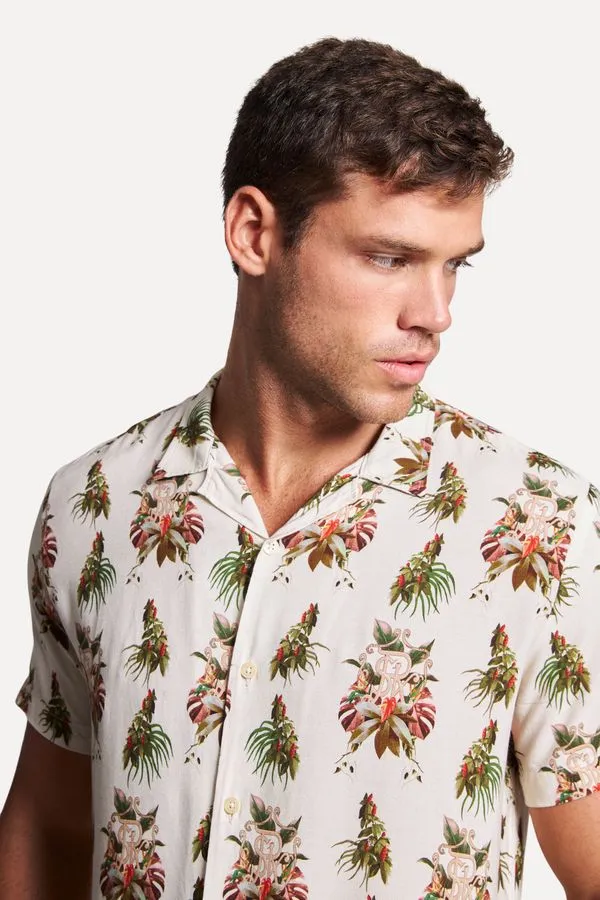 Camisa Mc Estampada Monograma Tropics Off White - Gg
