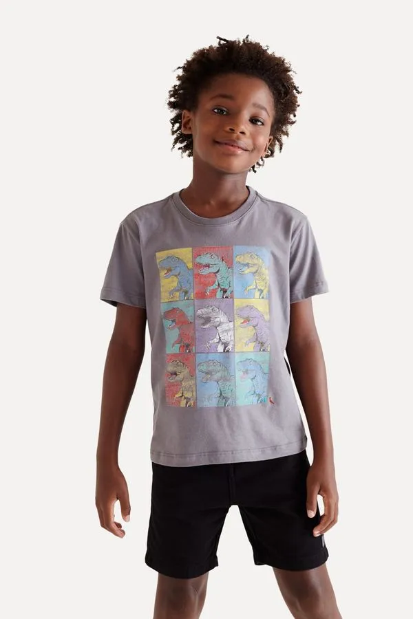 Camiseta Mini Sm Estampa Dino Pop Art Grafite - 04