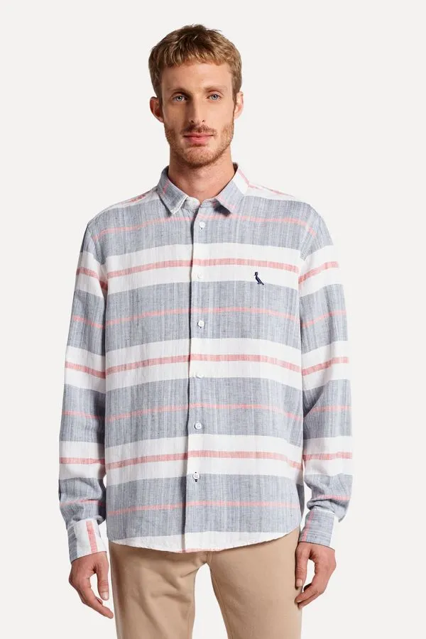 Camisa Ml Listra Horizontal Off White - P