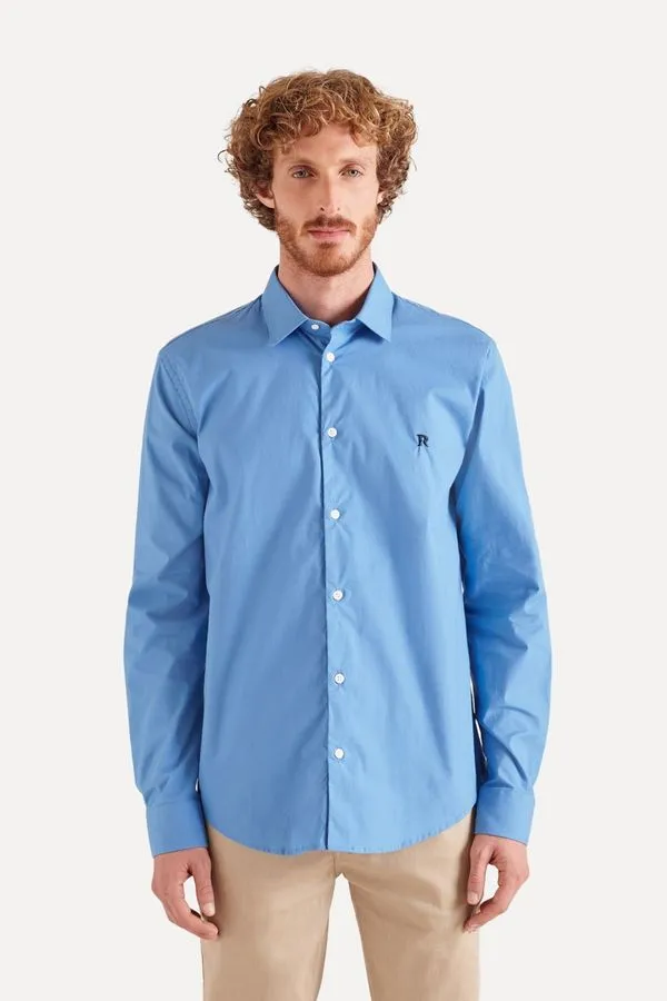 Camisa Ml Enxuto Elastano R Azul Médio - P