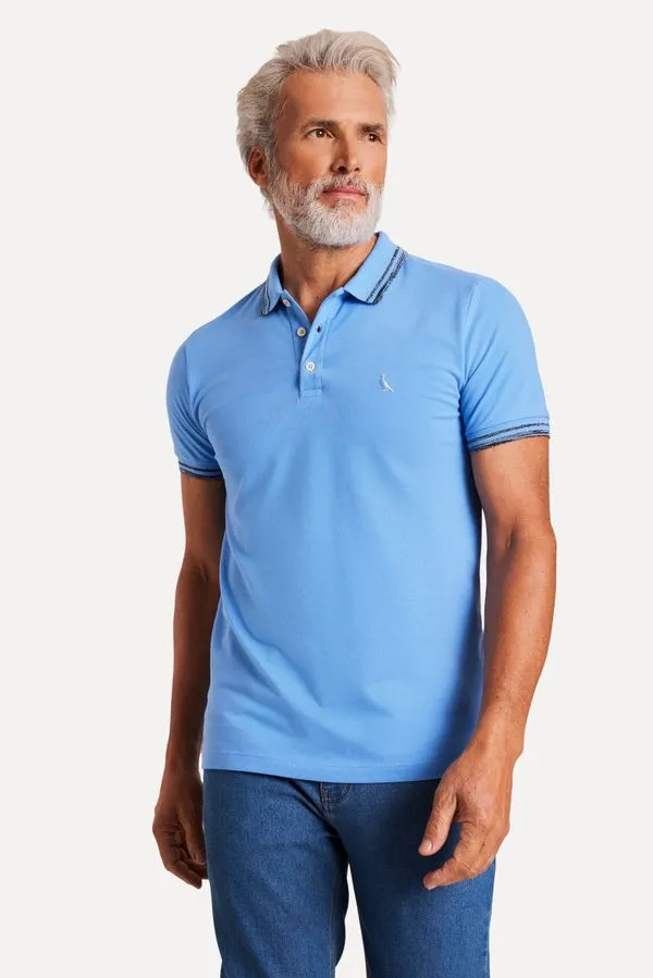 Polo Friso Rajado Light Azul Hortencia - M
