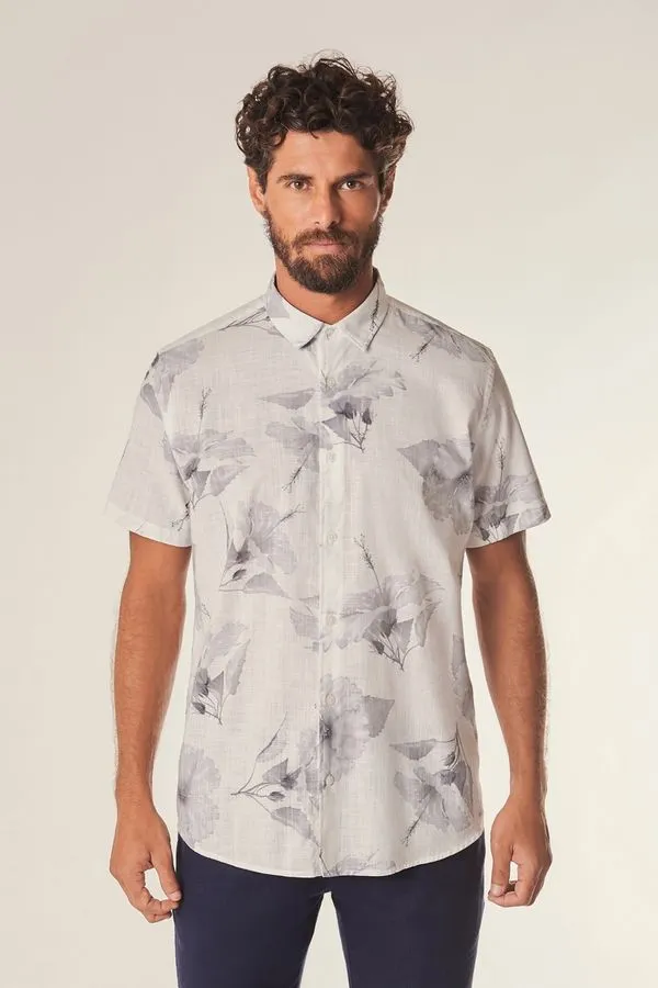 Camisa Manga Curta Estampa Hibisco Branco - P