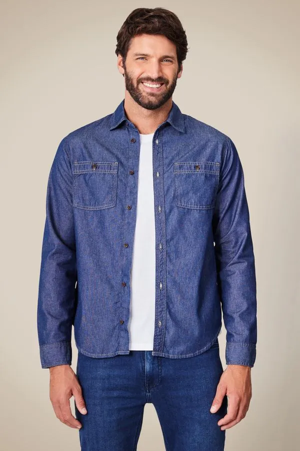 Camisa Jeans Ml Chambray Navy Indigo - Ggg