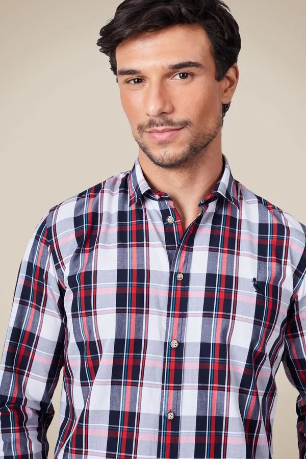 Camisa Ml Xadrez Quadrilha Marinho/Off - Ggg