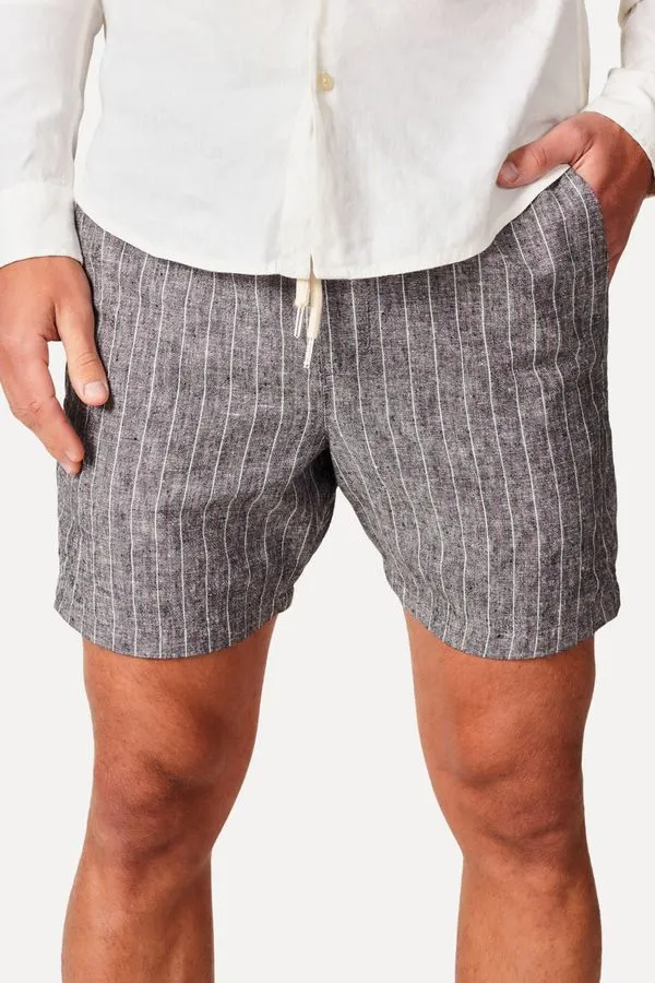 Short Casual Linho Listras Preto - G