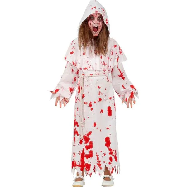Fantasia Freira Infantil Halloween pra Meninas e Meninos com Sangue G / Branco