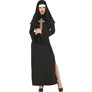 Fantasia Freira Halloween Adulta Feminina Com Véu Preta Classica P / Preto