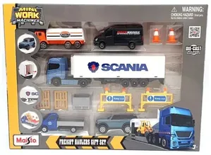 Conjunto Playset Transporte 4 Miniaturas + Caminhão Baú Scania 770 S - Mini Work Machines - 1/64 - Maisto