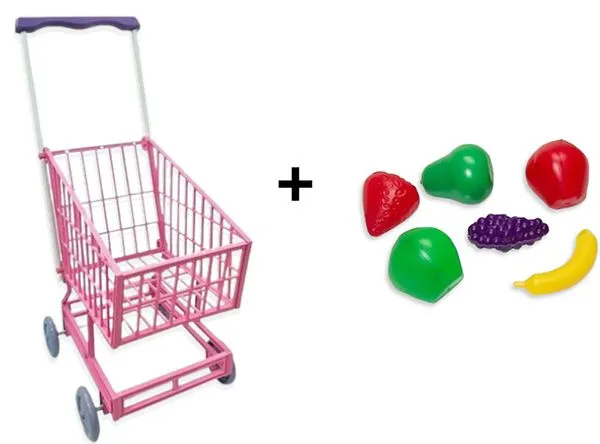 Kit Cozinha Infantil Carrinho de Supermercado e Frutas