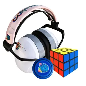 Kit Abafador de Ruído Autistas 26dB Branco e Rosa + Cubo Mágico + Iô Iô Exclusivo
