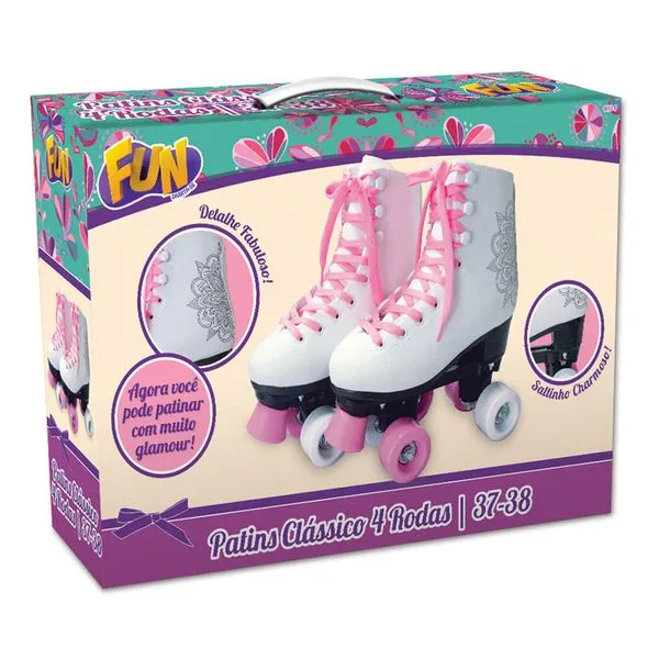 Patins Clássico 37-38 Fun Divirta-Se Branco,Rosa