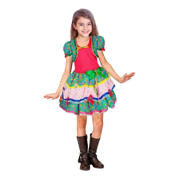 Vestido Feminino Infantil Festa Junina Quadrilha São João Com Bolerinho PP / Rosa