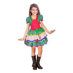 Vestido Feminino Infantil Festa Junina Quadrilha São João Com Bolerinho M / Rosa
