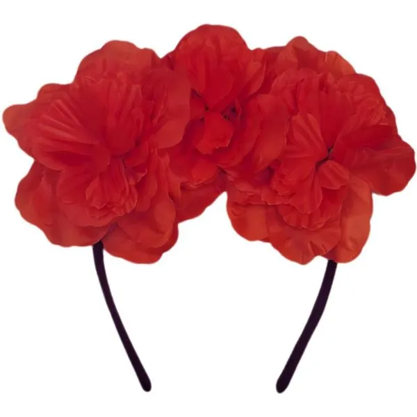 Tiara Caveira Mexicana Arco com Flores Vermelhas ou Pretas vermelho