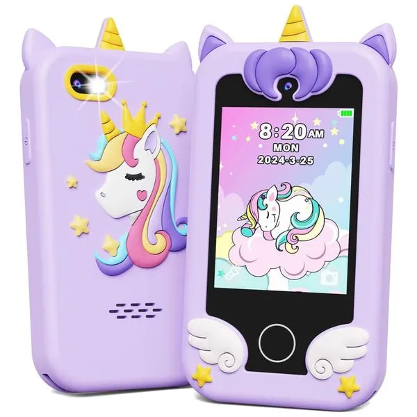 Telefone Brinquedo Infantil KOKODI Unicórnio Para Meninas 3-10 Anos, Tela Touchscreen HD, Câmera Dupla, 8GB, Brinquedo Educativo Para Viagem.