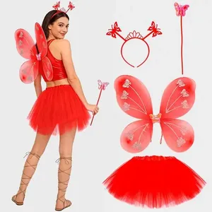 Fantasia Carnaval Adulta Borboleta Kit Asa Tiara Saia 40 cm Vermelho