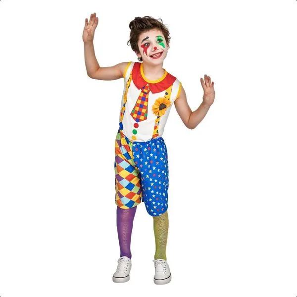 Fantasia Palhaço Infantil pra Menino Curta de Carnaval 2 a 12 anos M / Branco