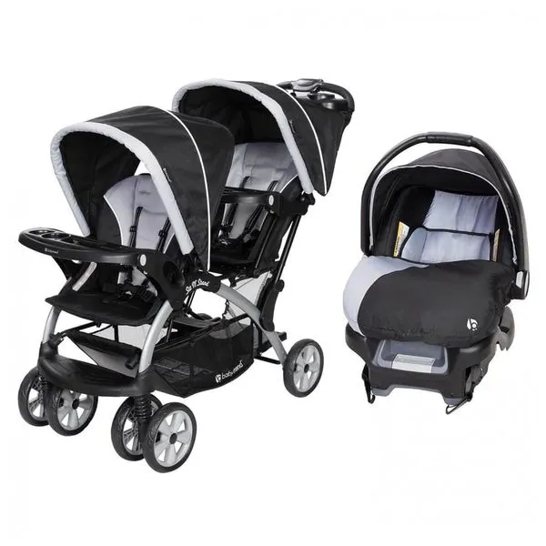 Carrinho de Bebê Duplo com Cadeira para Carro Baby Trend, Preto e Lilás