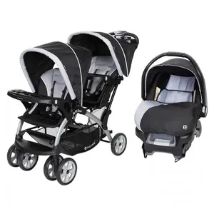 Carrinho de Bebê Duplo com Cadeira para Carro Baby Trend, Preto e Lilás