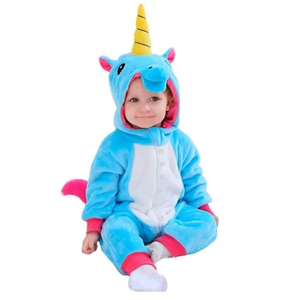 Pijama Unicórnio Infantil Bebê Macacão Kigurumi 1 A 2 Anos PP / Azul