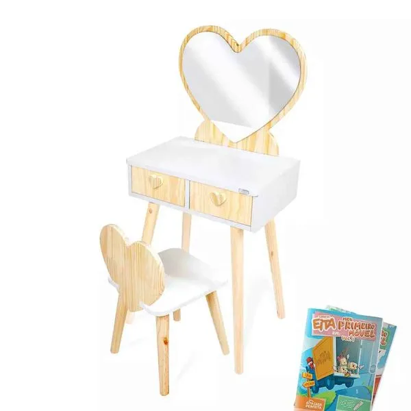 Penteadeira Infantil com Espelho e Cadeira Coração Penteadeira com Cadeirinha e Espelho Coração P Pinus