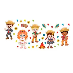 Painel Festa Junina Grande de Parede Kit com 41 Enfeites em EVA de São João