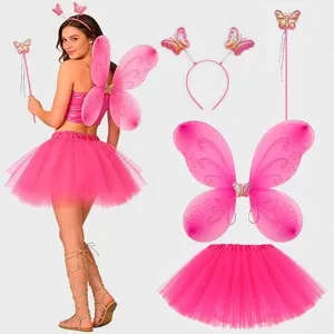 Fantasia Carnaval Adulta Borboleta Kit Asa Tiara Saia 40 cm Pink