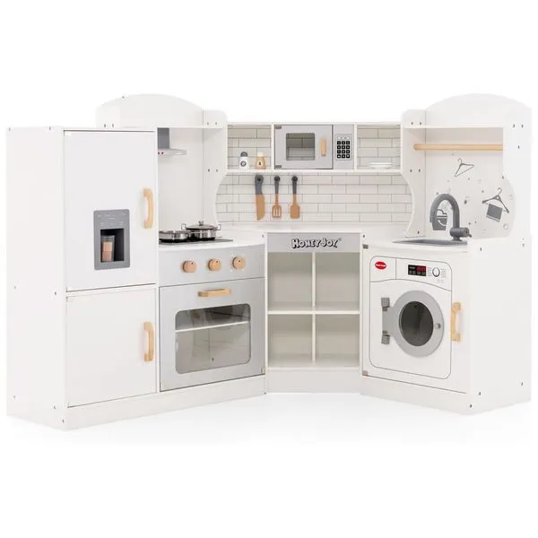 Cozinha Infantil Modular em Madeira com Luzes e Sons Realistas para Crianças Acima de 3 Anos, HONEY JOY, Branca 110v